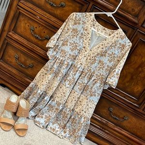 Babydoll dress in cream and blue